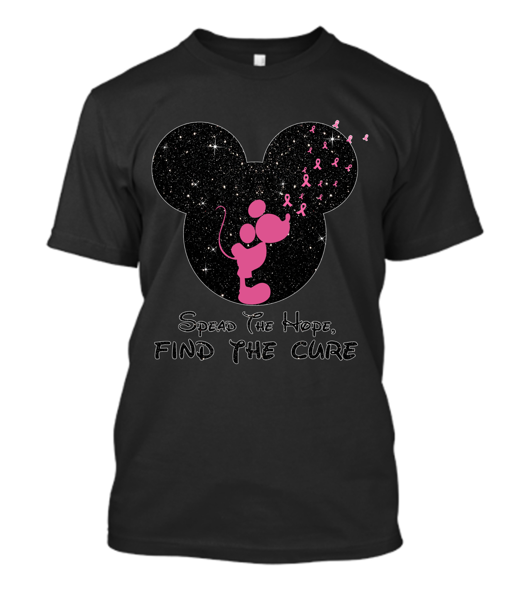Spread The Hope Find The Cure MK Breast Cancer Awareness Mickey Mouse Icon Pink Ribbons T-Shirt