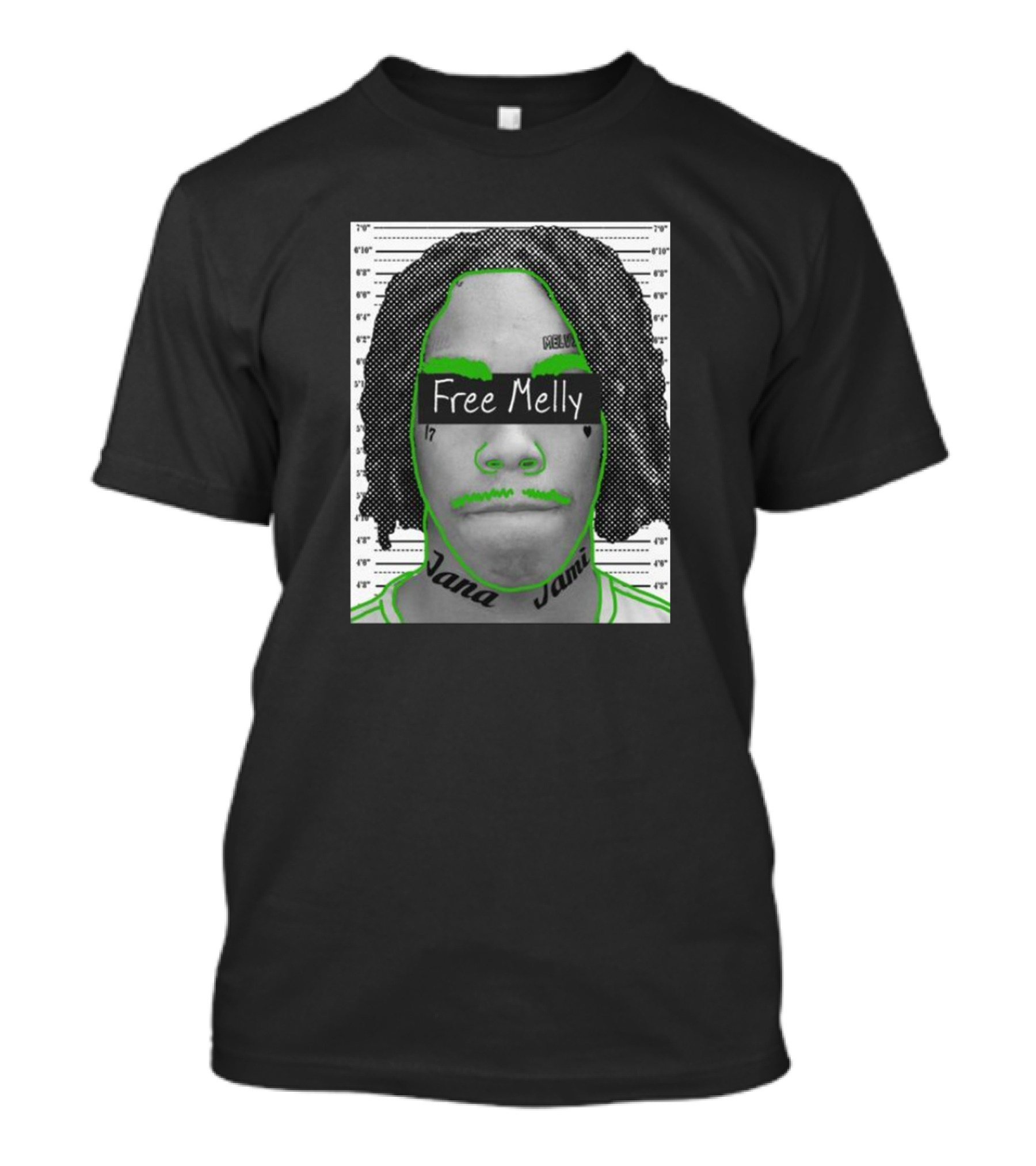 Free Melly Jana Jamell Green Outline Mugshot T-Shirt
