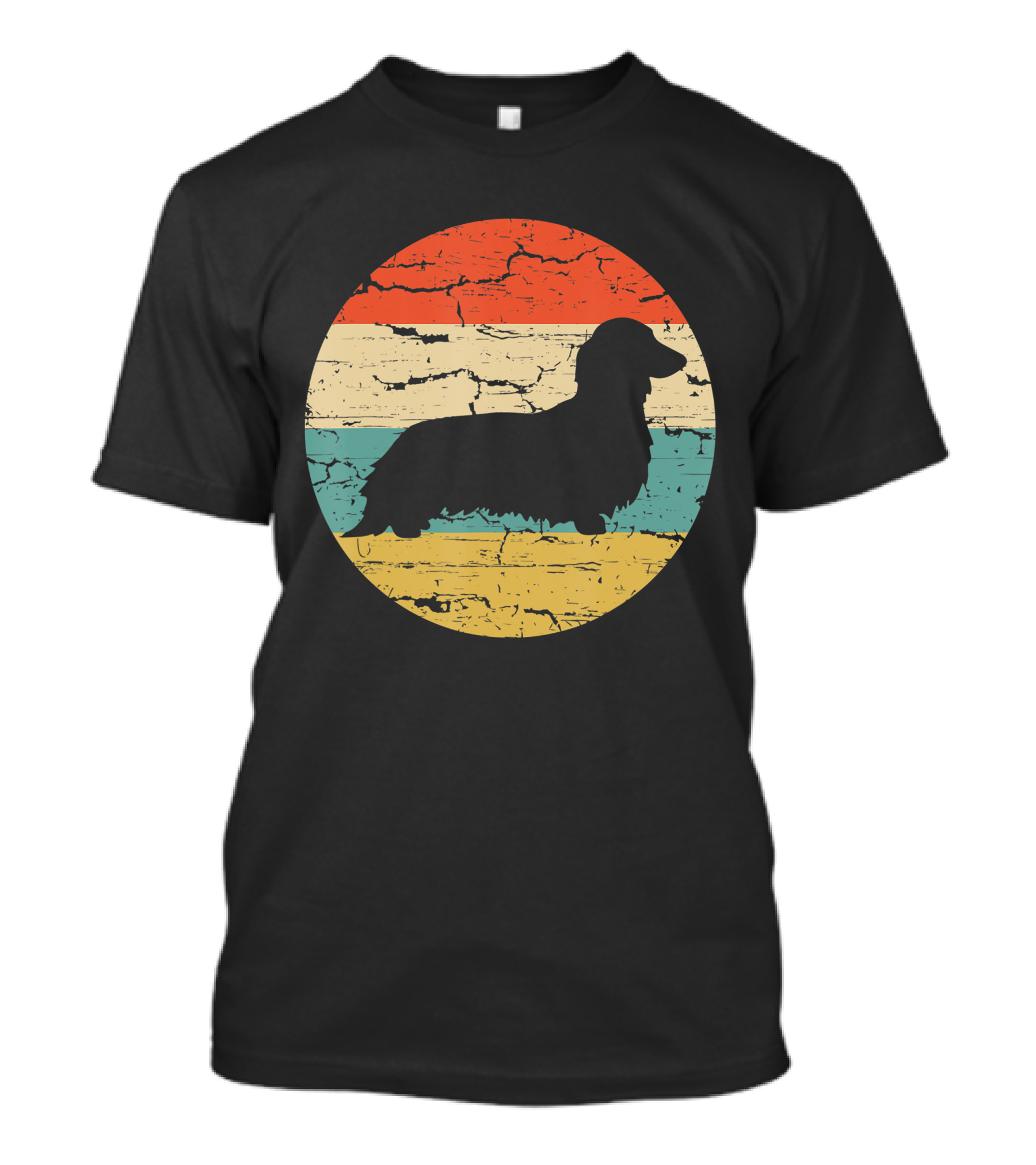 Dachshund Long Haired Dog Vintage Retro Stripes T-Shirt
