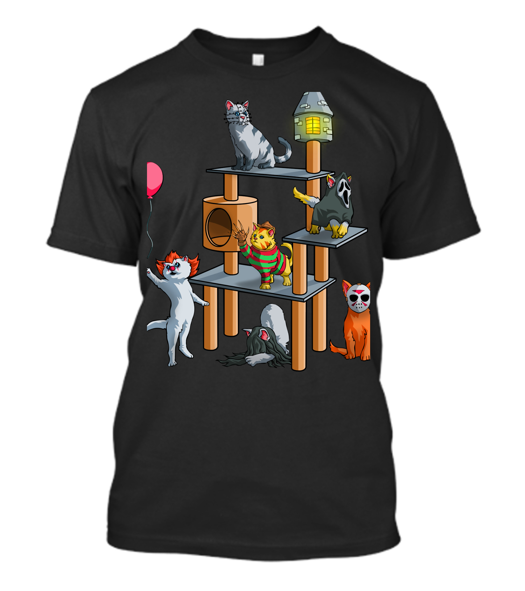 Horror Cats 02 Creepy Clown Balloon Masked Nightmare Play Tower T-Shirt