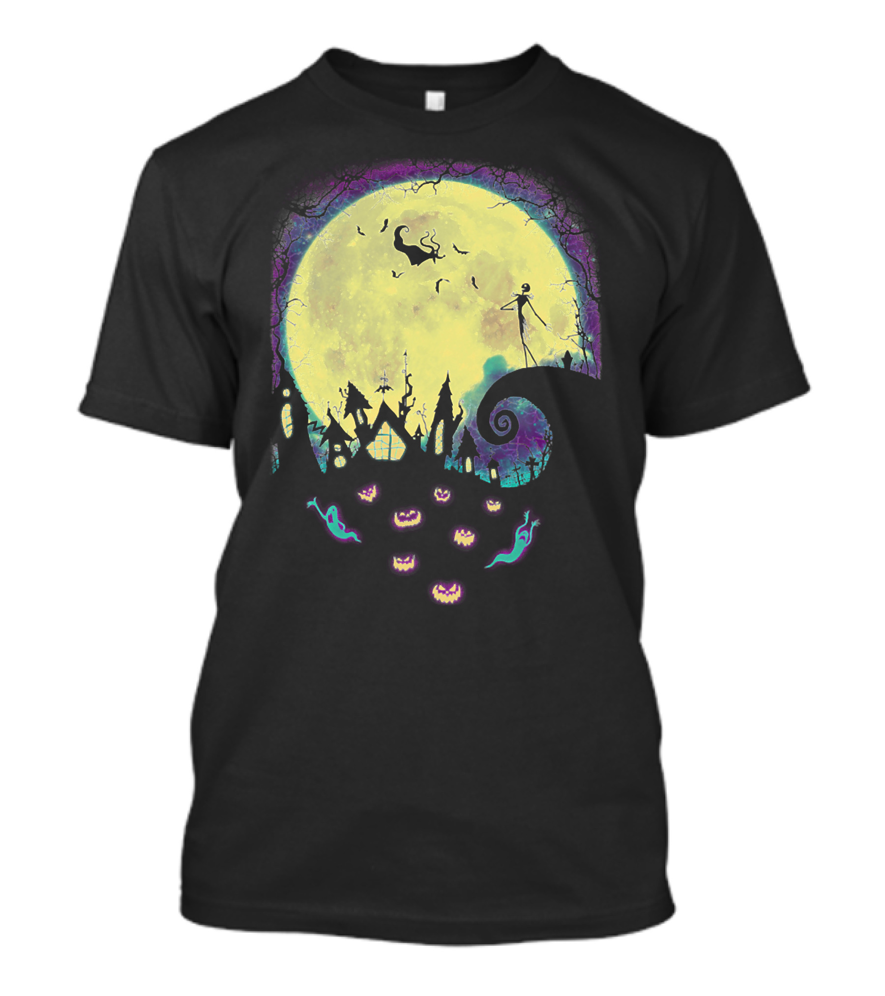 Jack Zero Moonlit Halloween Scene With Ghostly Pumpkins T-Shirt