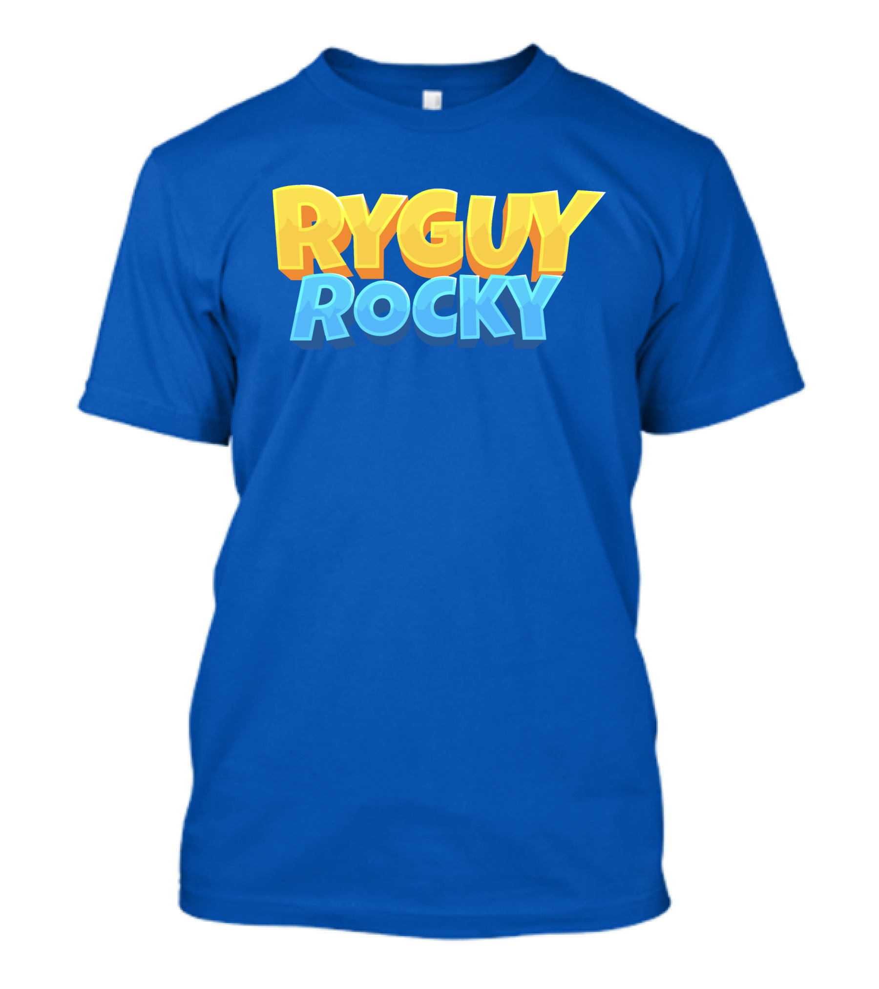 RYGUYROCKY Bold Text Logo Blue Background T-Shirt