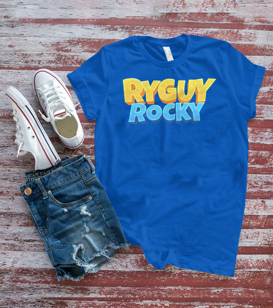 RYGUYROCKY Bold Text Logo Blue Background T-Shirt