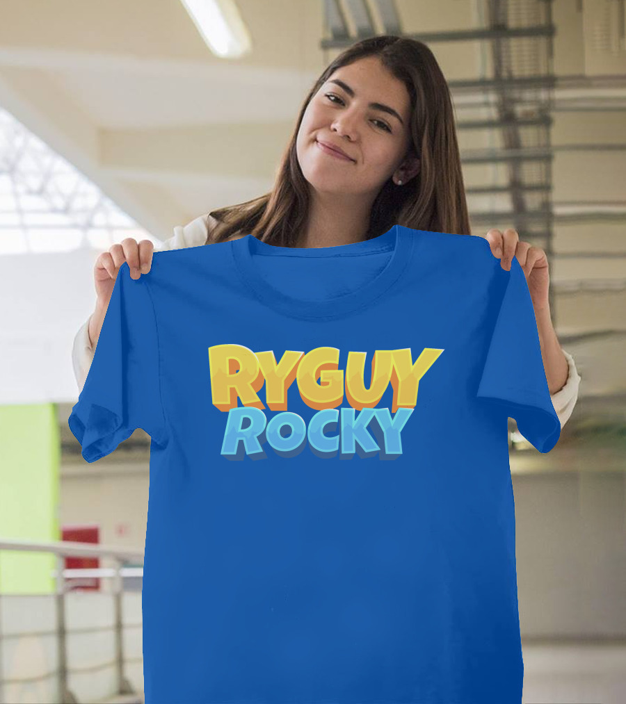 RYGUYROCKY Bold Text Logo Blue Background T-Shirt