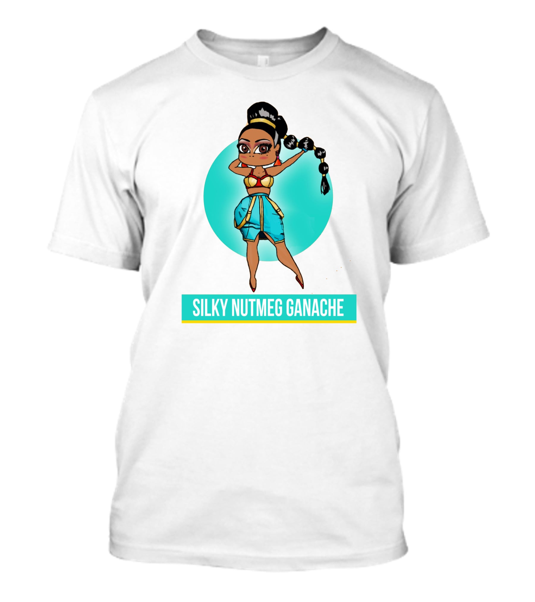 Silky Nutmeg Ganache Cartoon Character Blue Circle T-Shirt