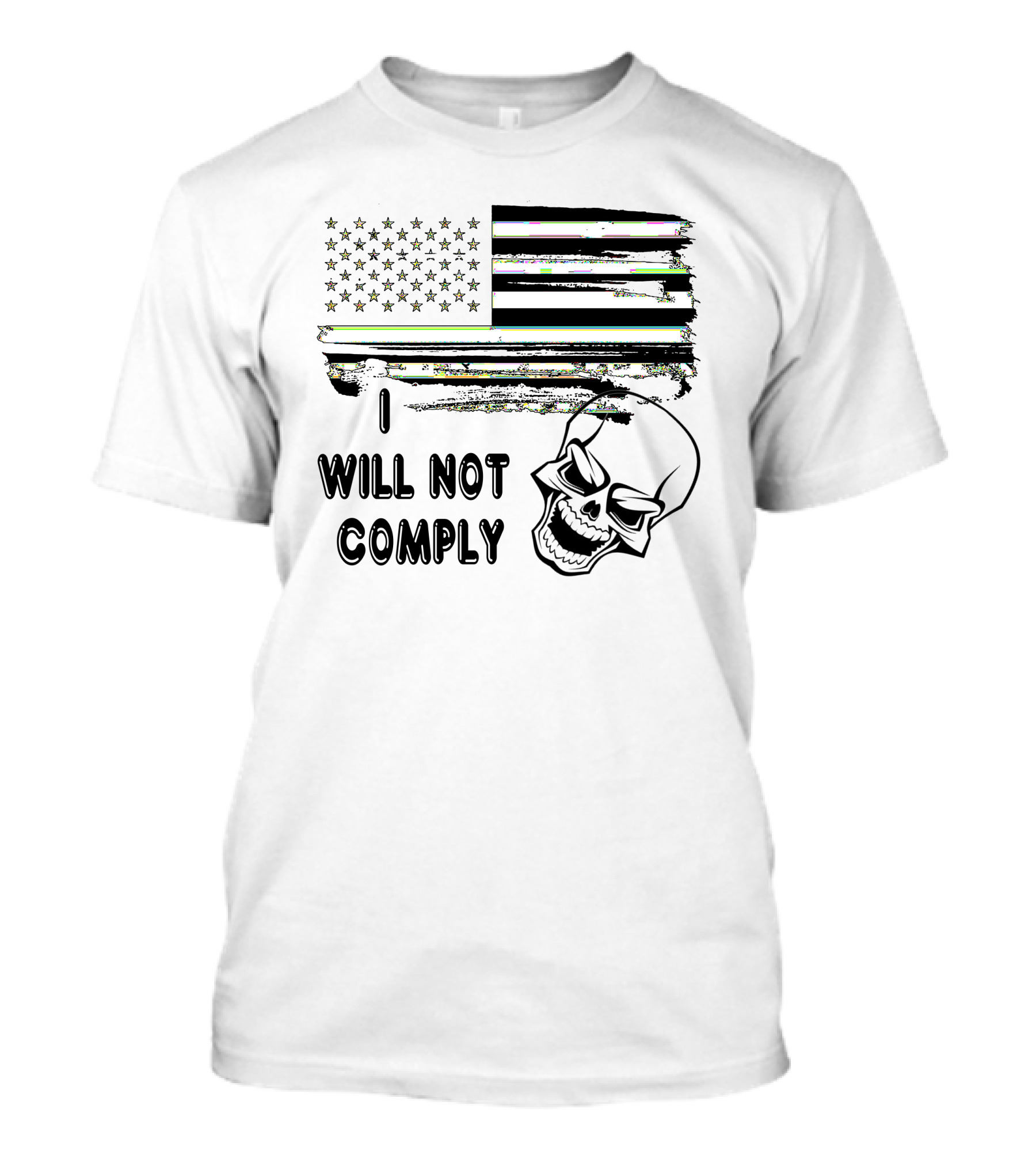 I Will Not Comply Skull American Flag T-Shirt