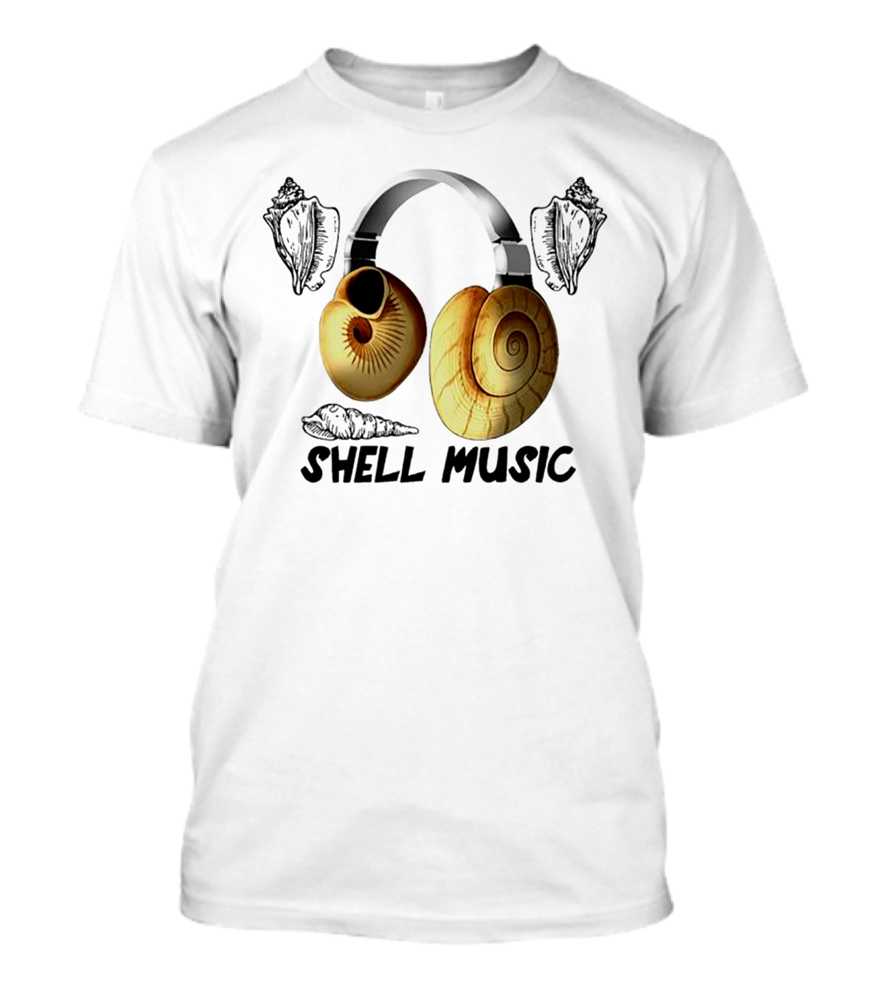 SHELL MUSIC Conch Headphones Nautical Shells Motif T-Shirt