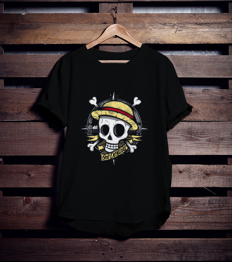 One Destiny Skull Straw Hat Pirate Star Compass T-Shirt