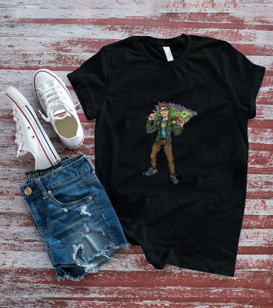 Man With Cana Carrying Green Foliage T-Shirt