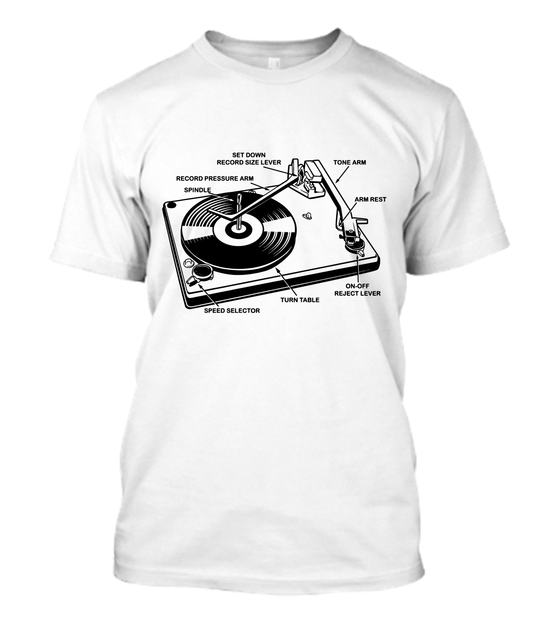 Vinyl Record Player Diagram Tone Arm Turn Table T-Shirt