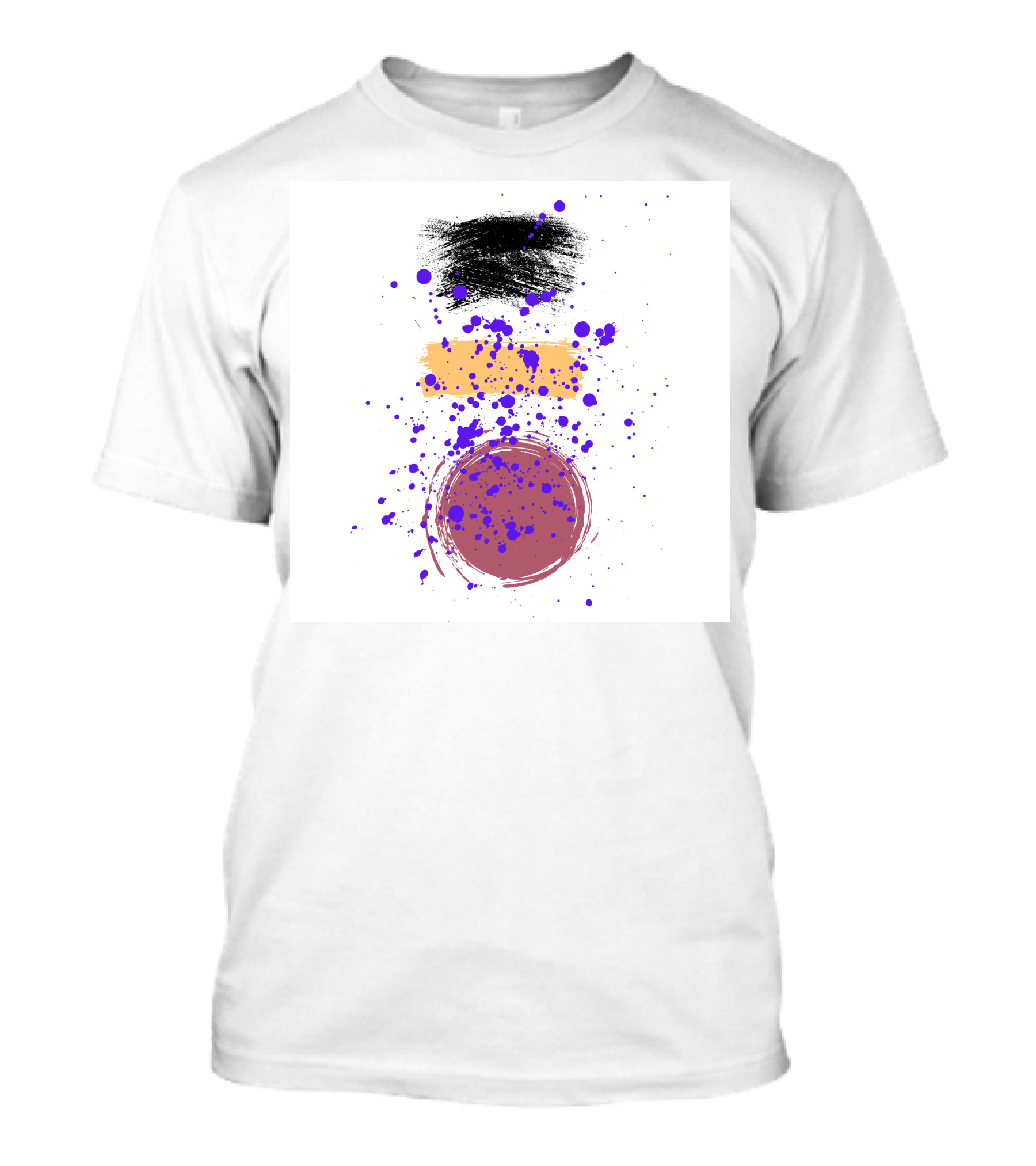 Painting Freestyle Black Yellow Purple Splatter Circle T-Shirt