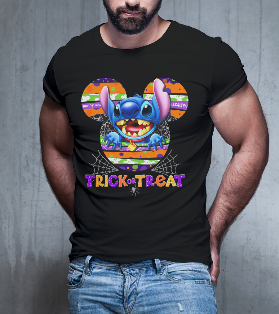 Stitch Happy Halloween Trick Or Treat Mickey Ears T-Shirt