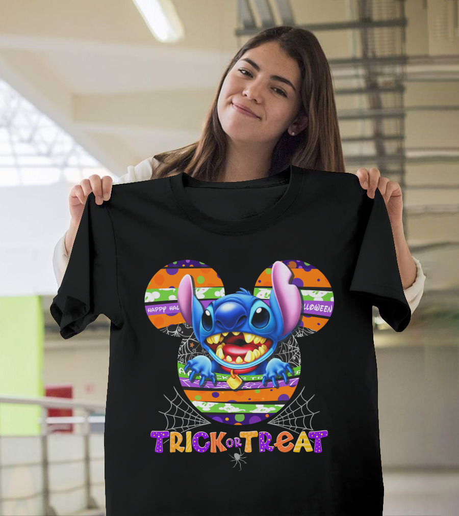 Stitch Happy Halloween Trick Or Treat Mickey Ears T-Shirt