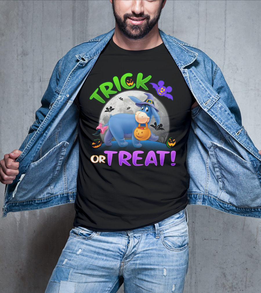 Eeyore Trick Or Treat Halloween Moon Bat Pumpkins T-Shirt