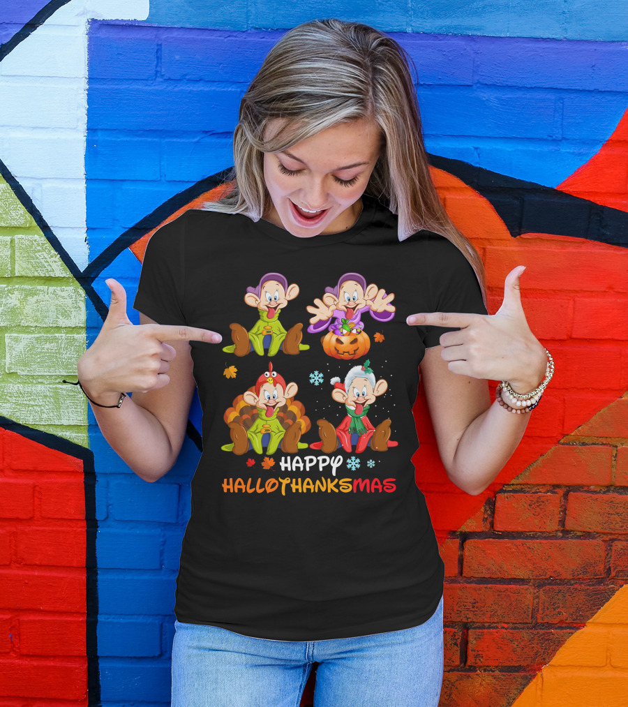Happy Hallothanksmas Dopey Pumpkin Turkey Santa T-Shirt