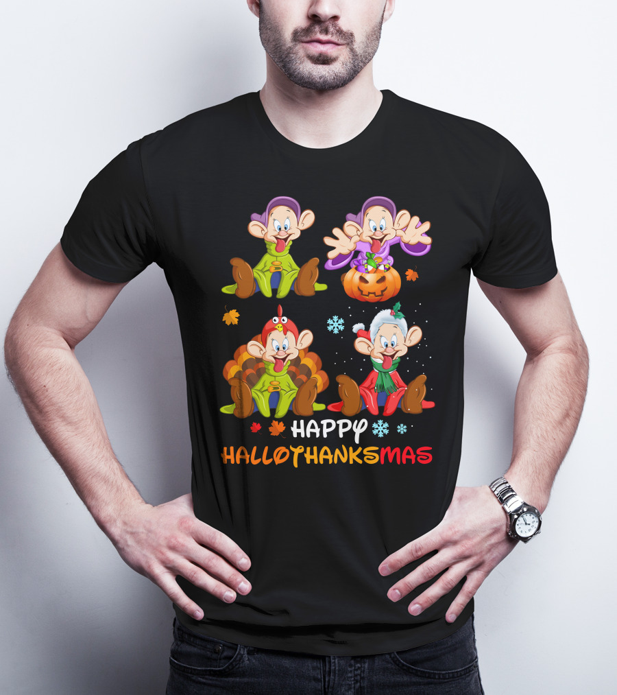 Happy Hallothanksmas Dopey Pumpkin Turkey Santa T-Shirt