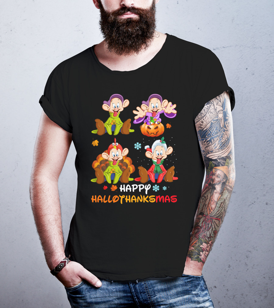Happy Hallothanksmas Dopey Pumpkin Turkey Santa T-Shirt