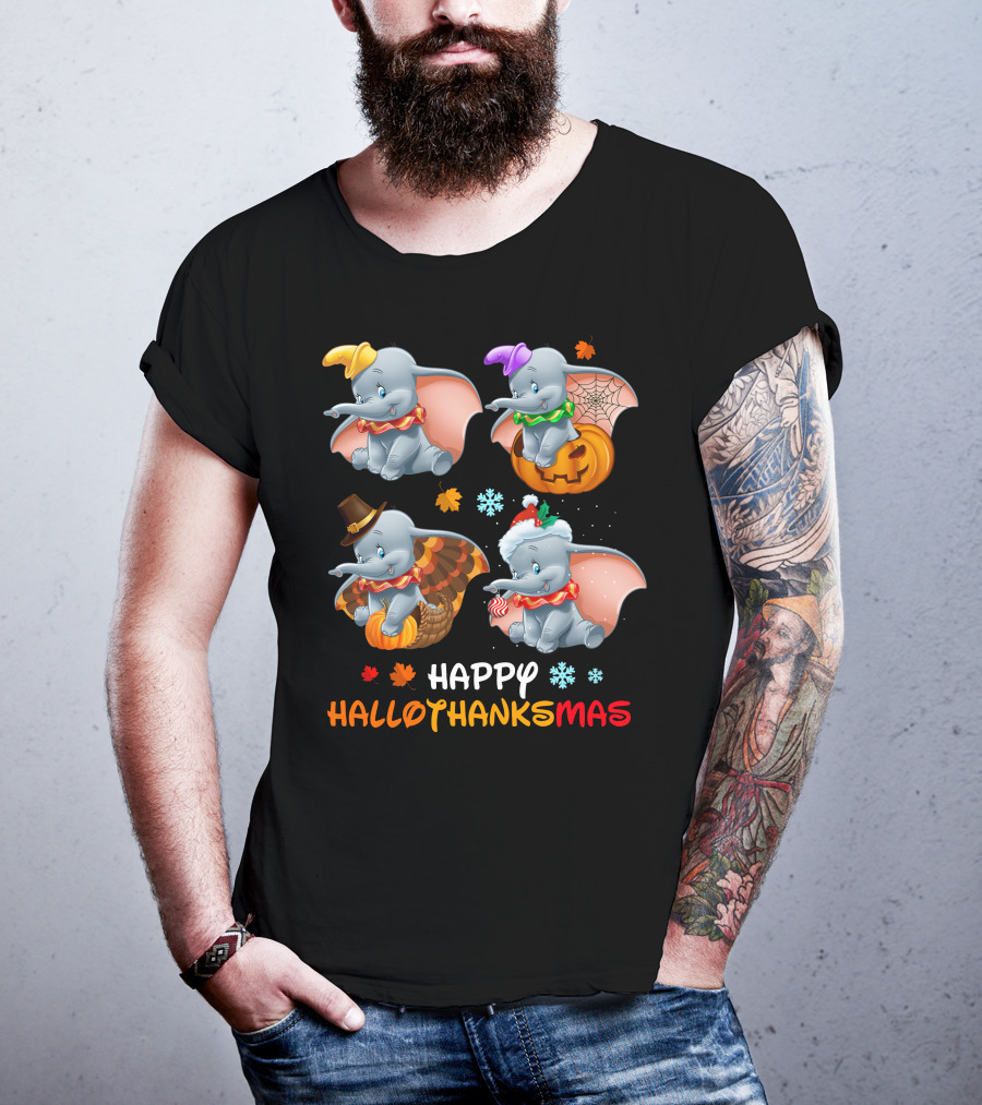 Happy Hallothanksmas Dumbo Holiday Theme T-Shirt