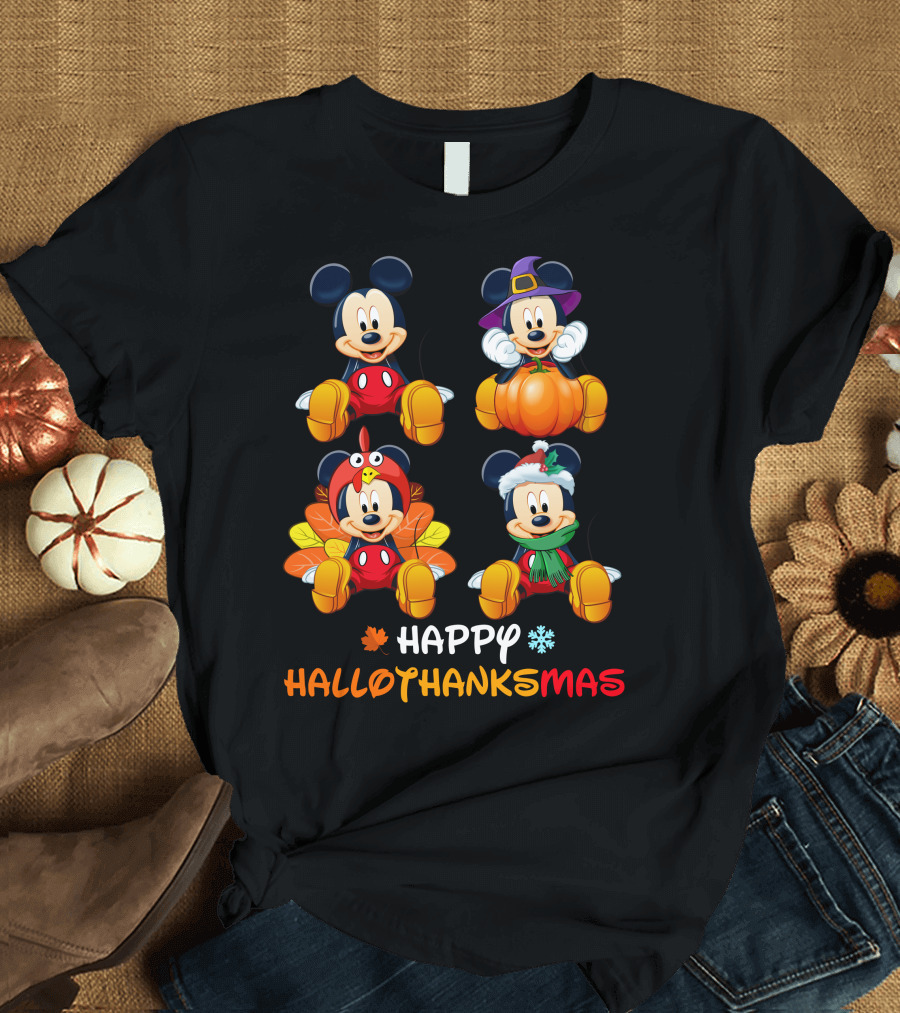 Happy Hallothanksmas Mickey Mouse Pumpkin Turkey Snowflake T-Shirt