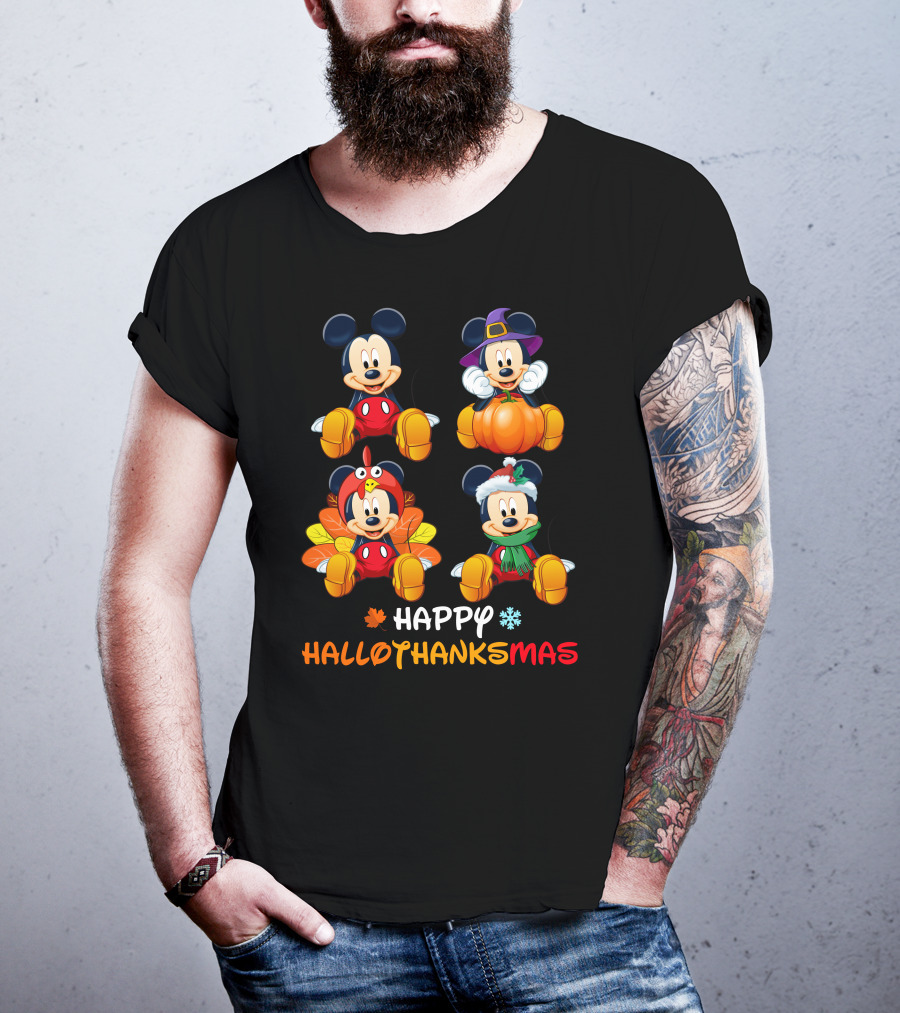 Happy Hallothanksmas Mickey Mouse Pumpkin Turkey Snowflake T-Shirt