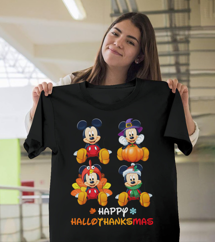 Happy Hallothanksmas Mickey Mouse Pumpkin Turkey Snowflake T-Shirt