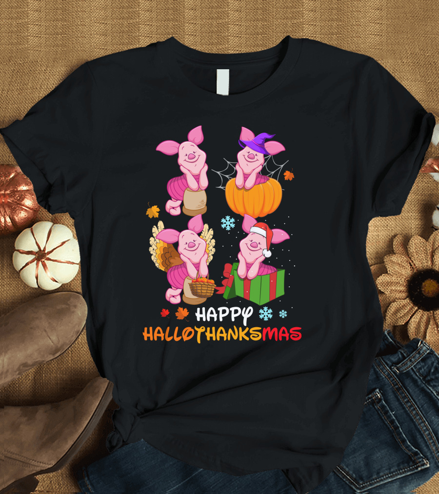 Happy Hallothanksmas Piglet Festive Seasons T-Shirt