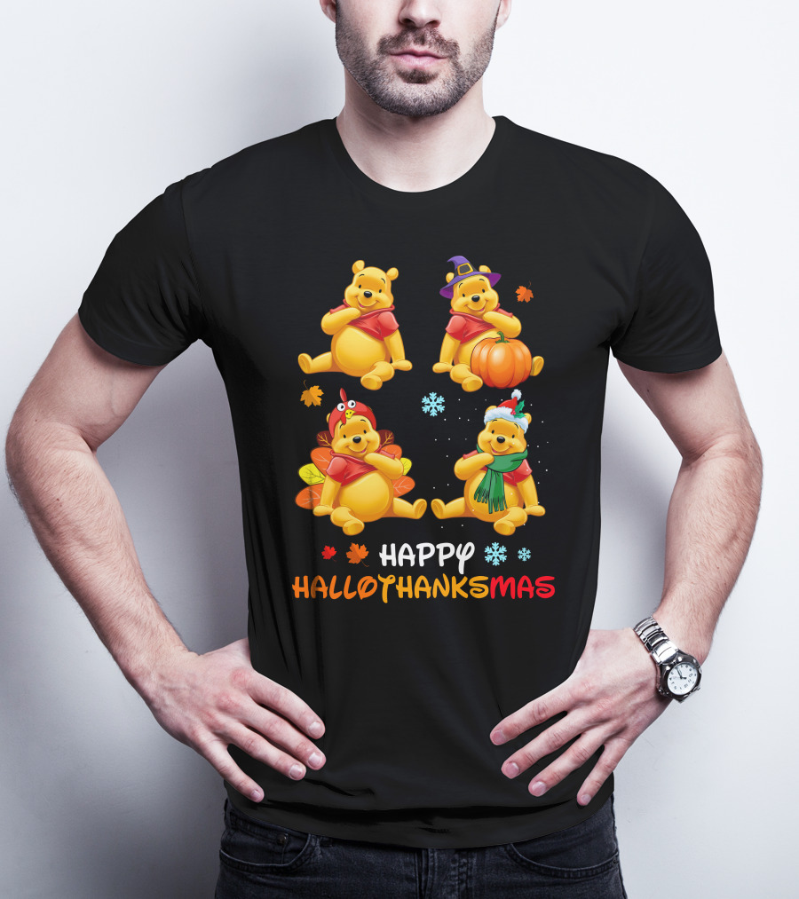 Pooh Happy Hallothanksmas With Seasonal Costumes And Decorations T-Shirt