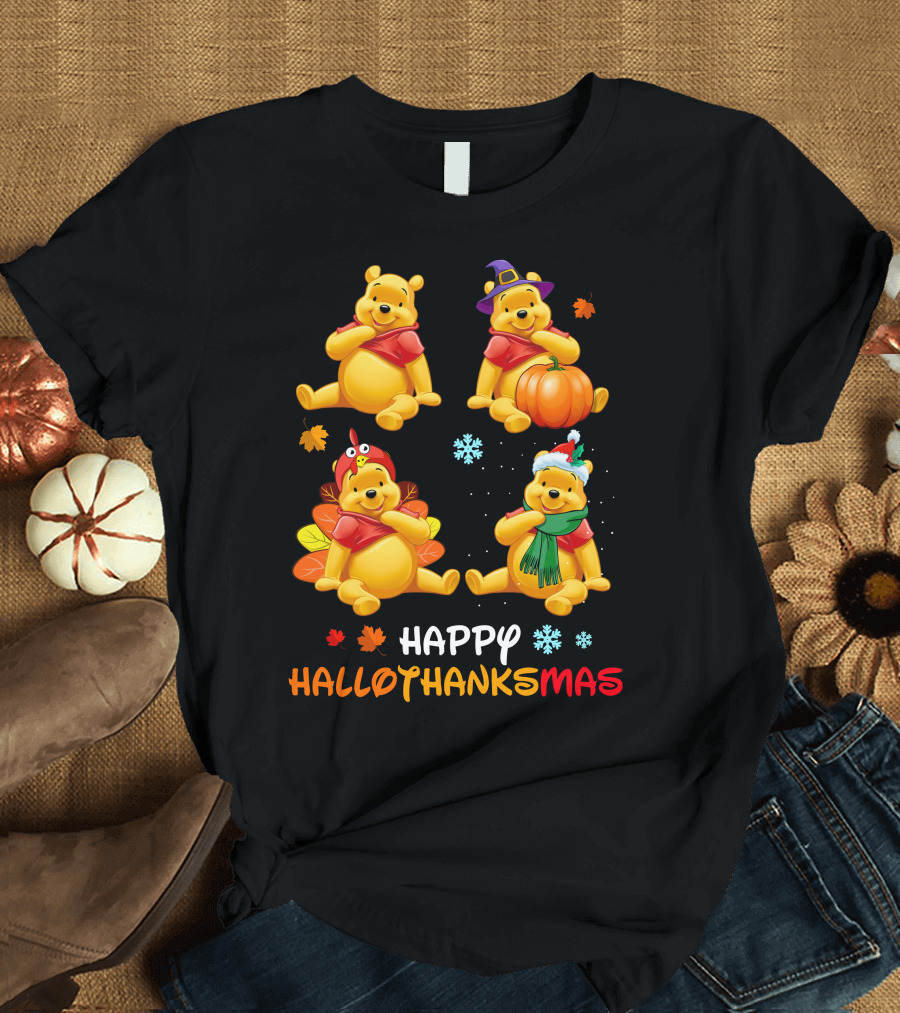 Pooh Happy Hallothanksmas With Seasonal Costumes And Decorations T-Shirt