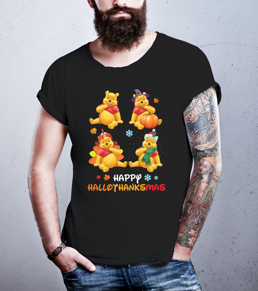 Pooh Happy Hallothanksmas With Seasonal Costumes And Decorations T-Shirt