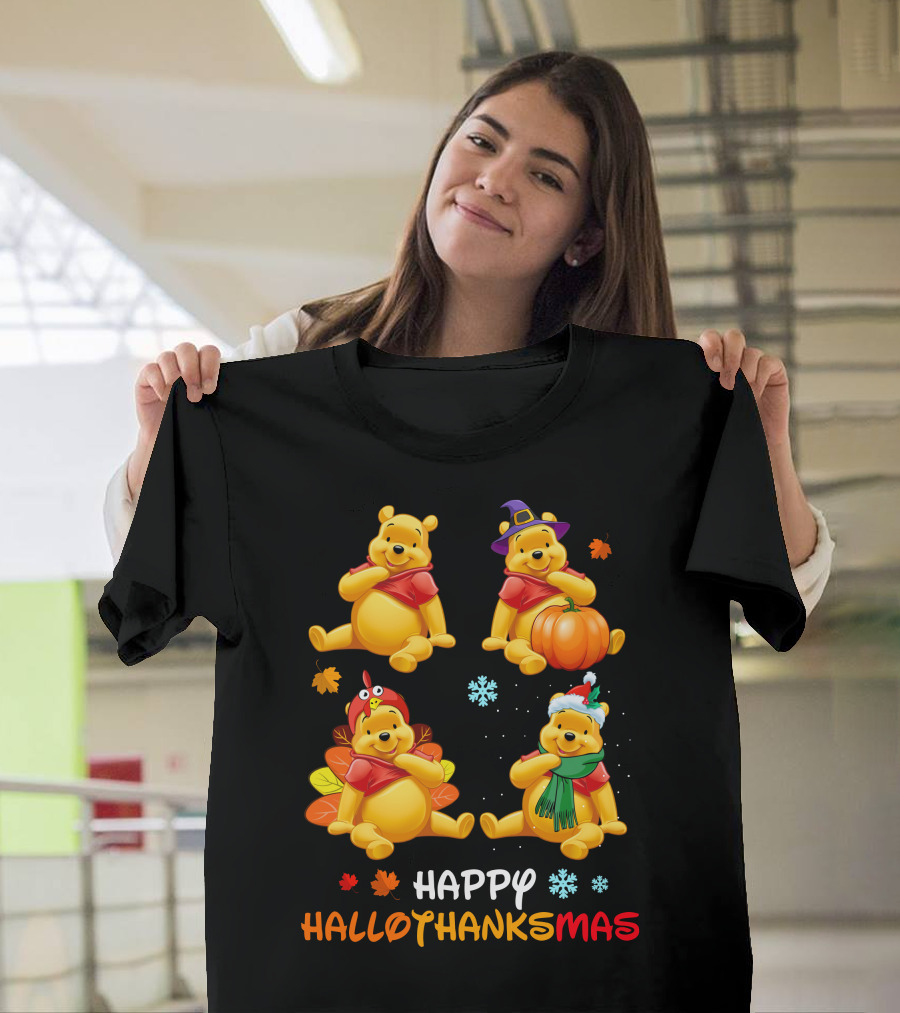 Pooh Happy Hallothanksmas With Seasonal Costumes And Decorations T-Shirt