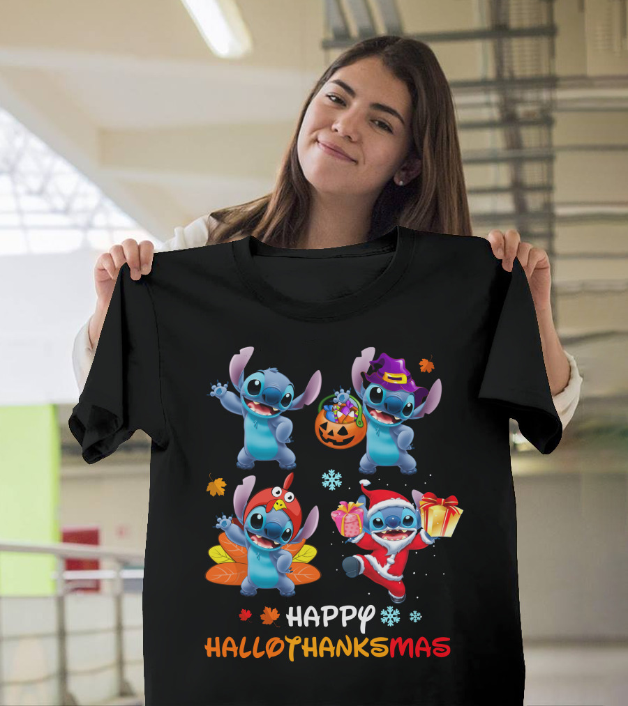 Stitch Happy Hallothanksmas Halloween Thanksgiving Christmas T-Shirt