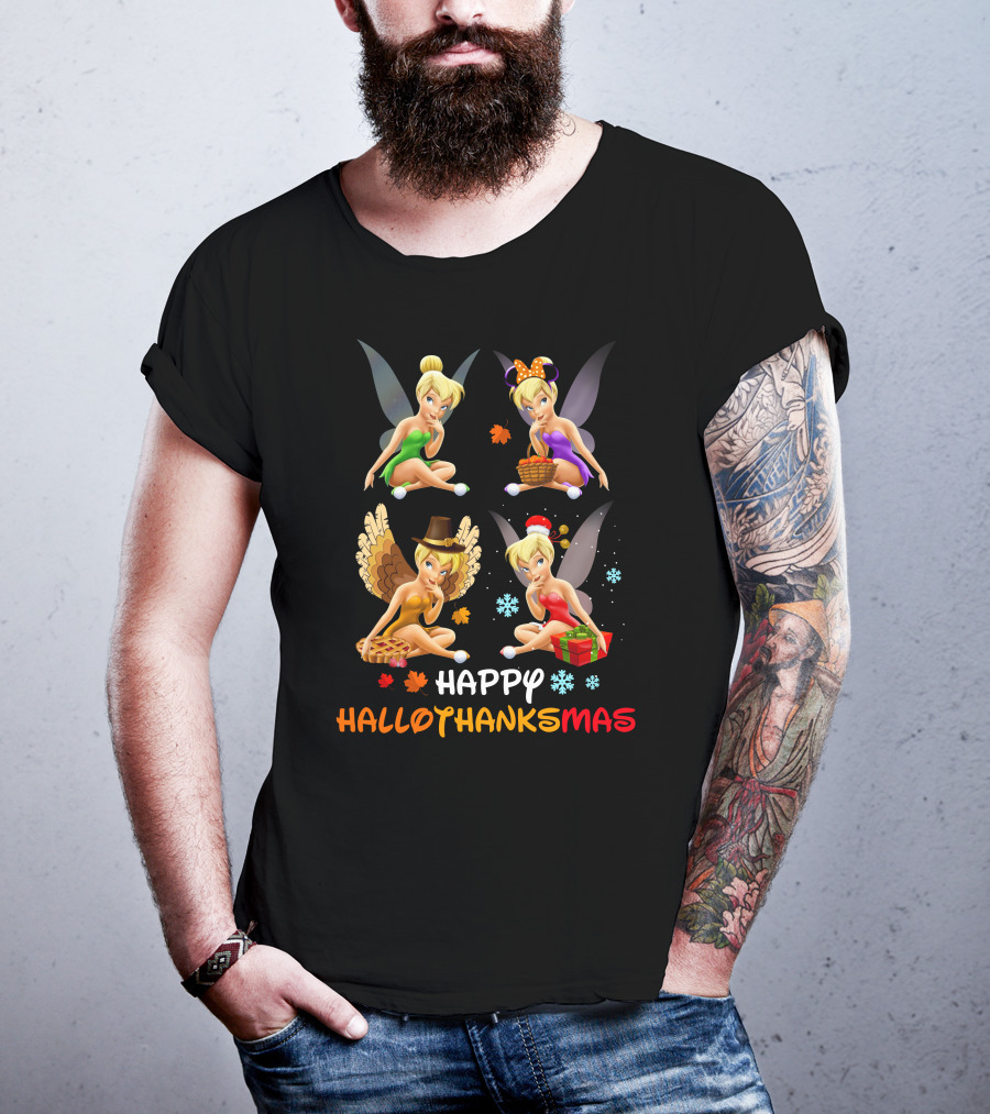 Happy Hallothanksmas Tinker Bell Halloween Thanksgiving Christmas T-Shirt