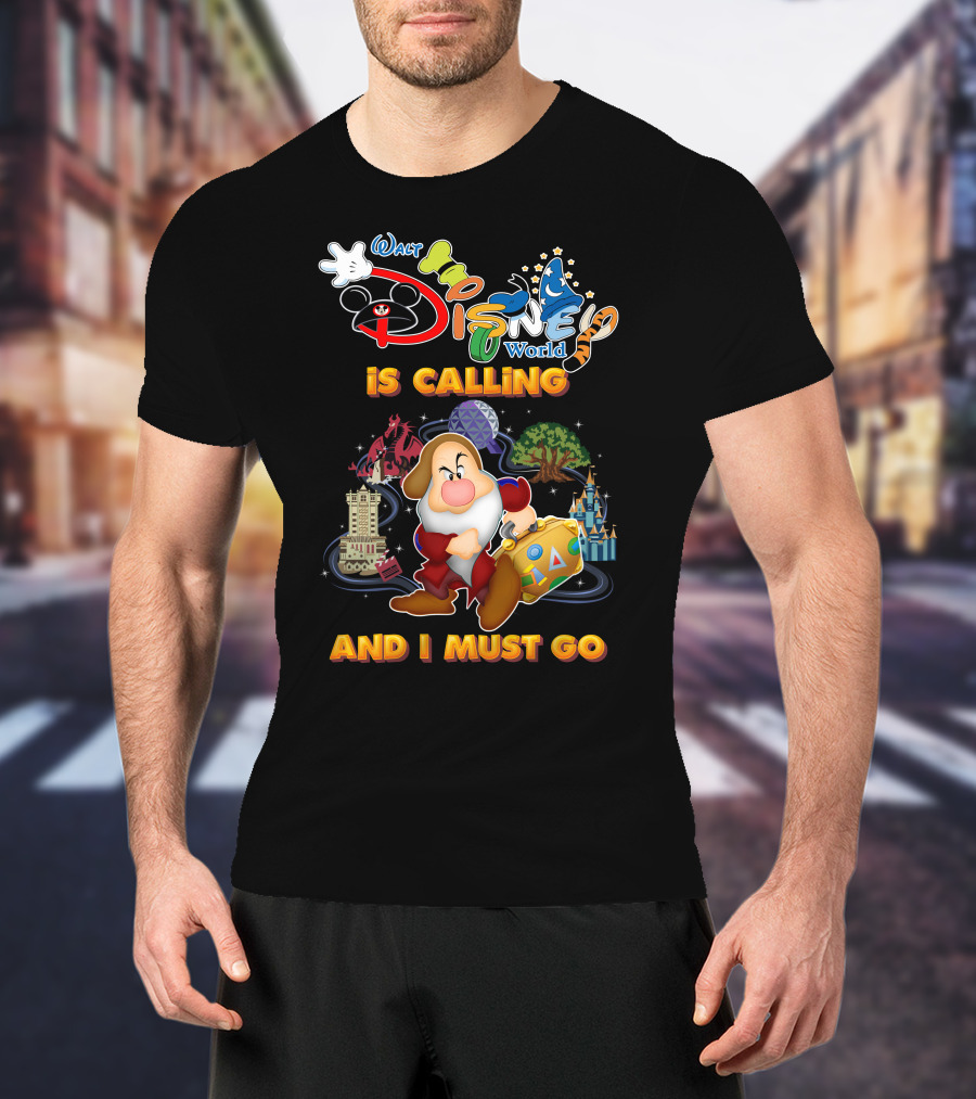 Walt Disney World Is Calling And I Must Go Grumpy Dwarf With Icons T-Shirt