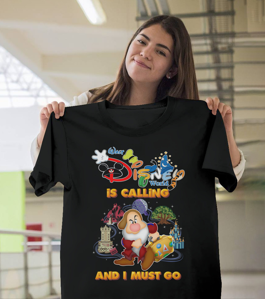 Walt Disney World Is Calling And I Must Go Grumpy Dwarf With Icons T-Shirt