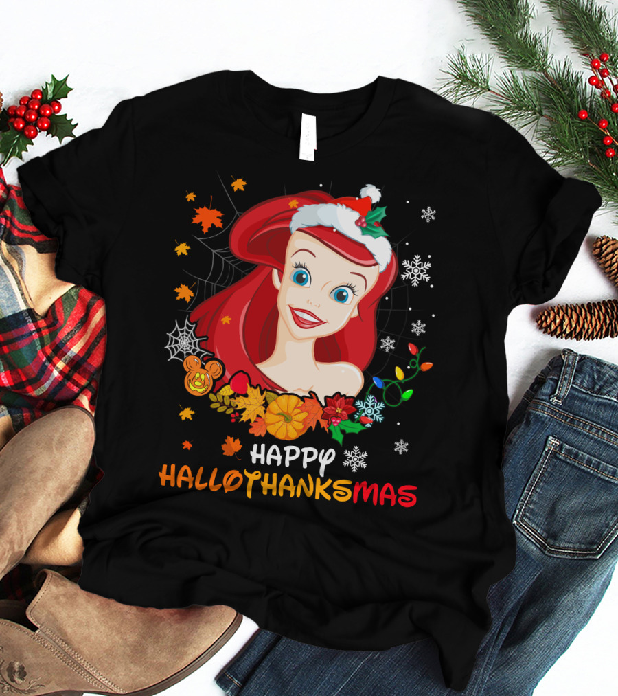Happy Hallothanksmas Ariel Holiday Mashup T-Shirt