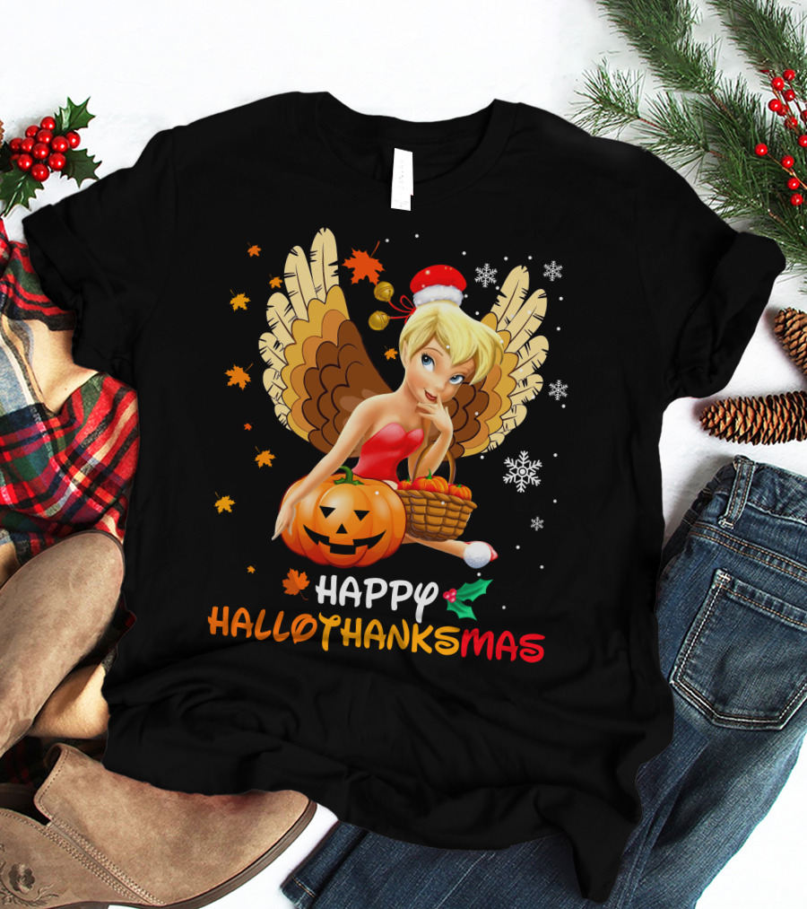 Hallowthanksmas Tinker Bell Halloween Thanksgiving Christmas T-Shirt