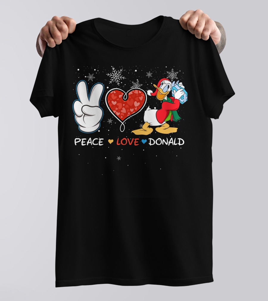 Peace Love Donald Duck Christmas Gift Snowflakes T-Shirt