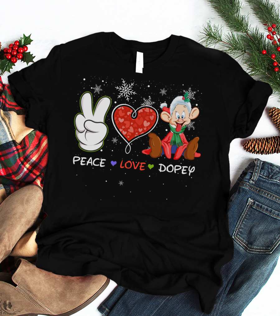Peace Love Dopey Holiday Christmas Snowflakes T-Shirt
