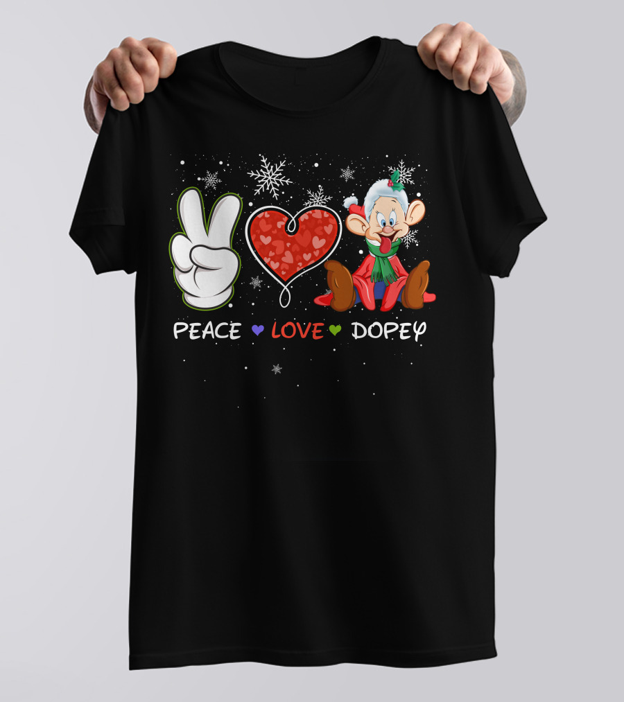 Peace Love Dopey Holiday Christmas Snowflakes T-Shirt