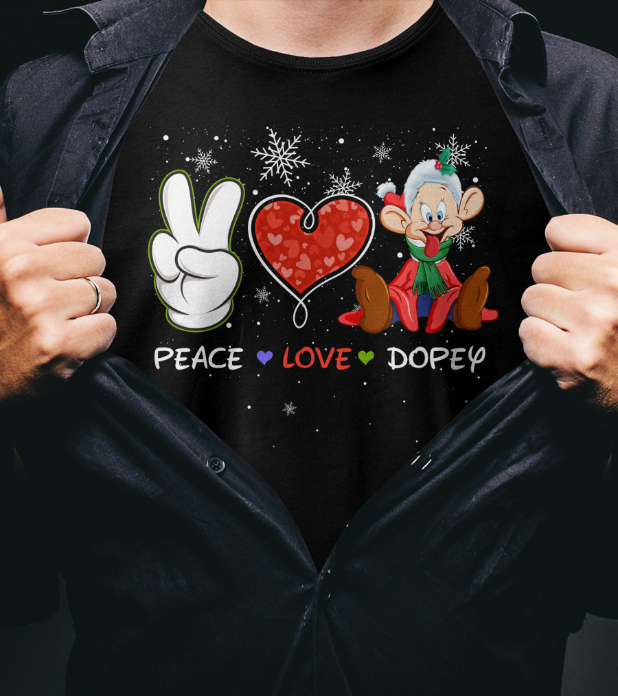 Peace Love Dopey Holiday Christmas Snowflakes T-Shirt