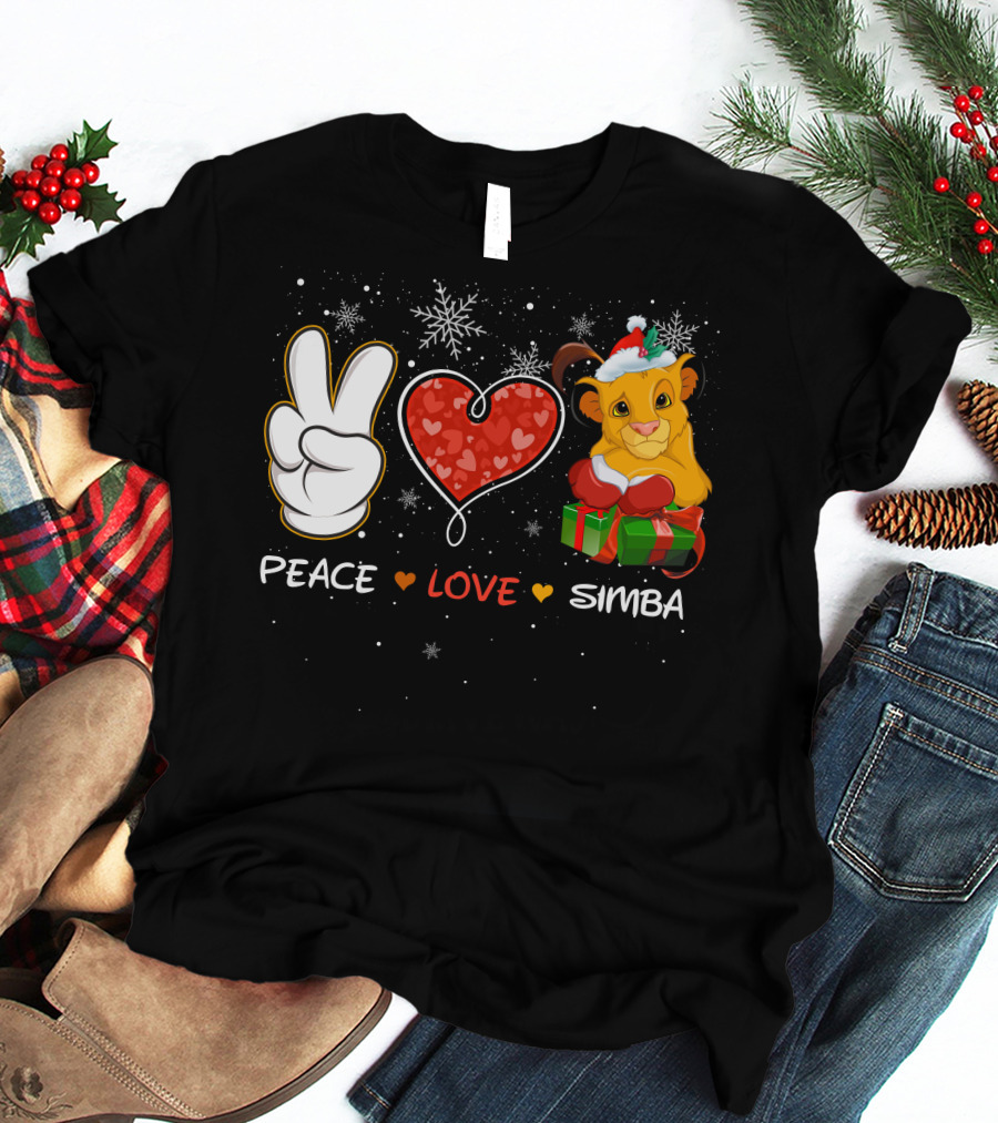 Peace Love Simba Christmas Gift Snowflakes T-Shirt