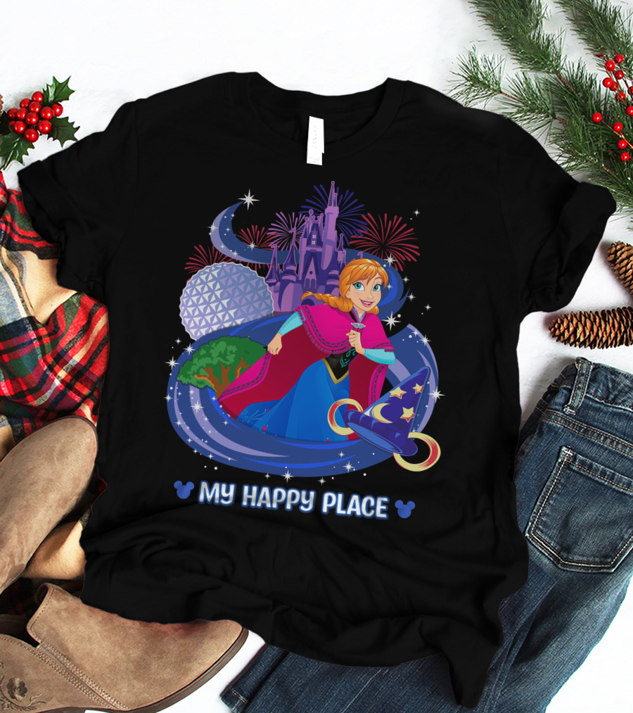 My Happy Place Anna Disney Parks Fireworks And Spaceship Earth T-Shirt