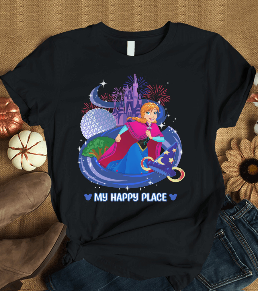 My Happy Place Anna Disney Parks Fireworks And Spaceship Earth T-Shirt