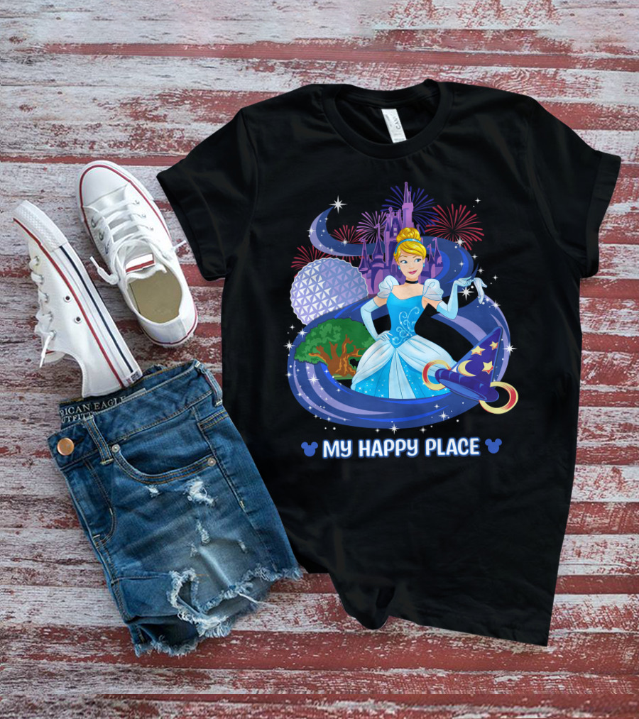 Cinderella My Happy Place Disney Castle Fireworks Epcot Sorcerer Hat T-Shirt