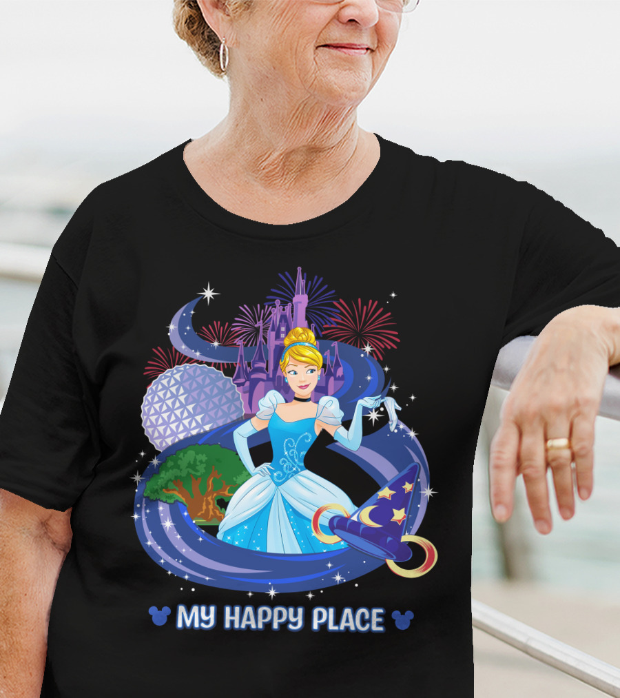 Cinderella My Happy Place Disney Castle Fireworks Epcot Sorcerer Hat T-Shirt