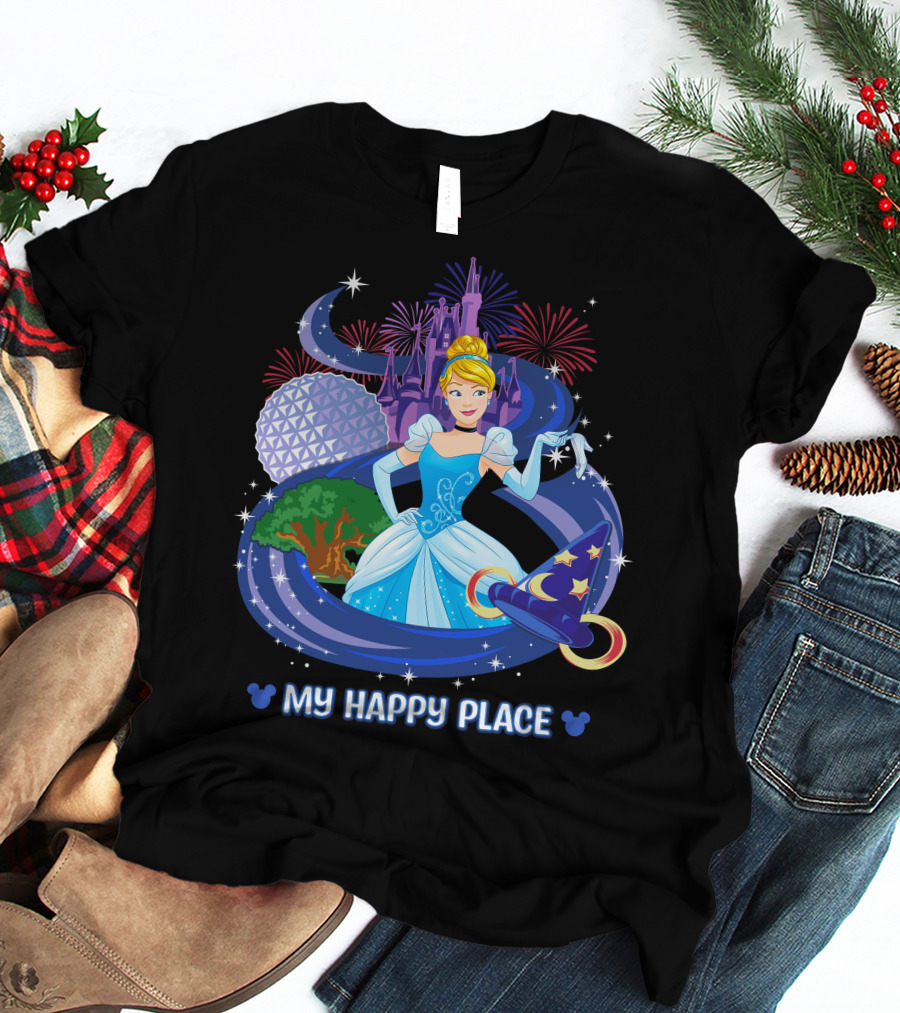 Cinderella My Happy Place Disney Castle Fireworks Epcot Sorcerer Hat T-Shirt