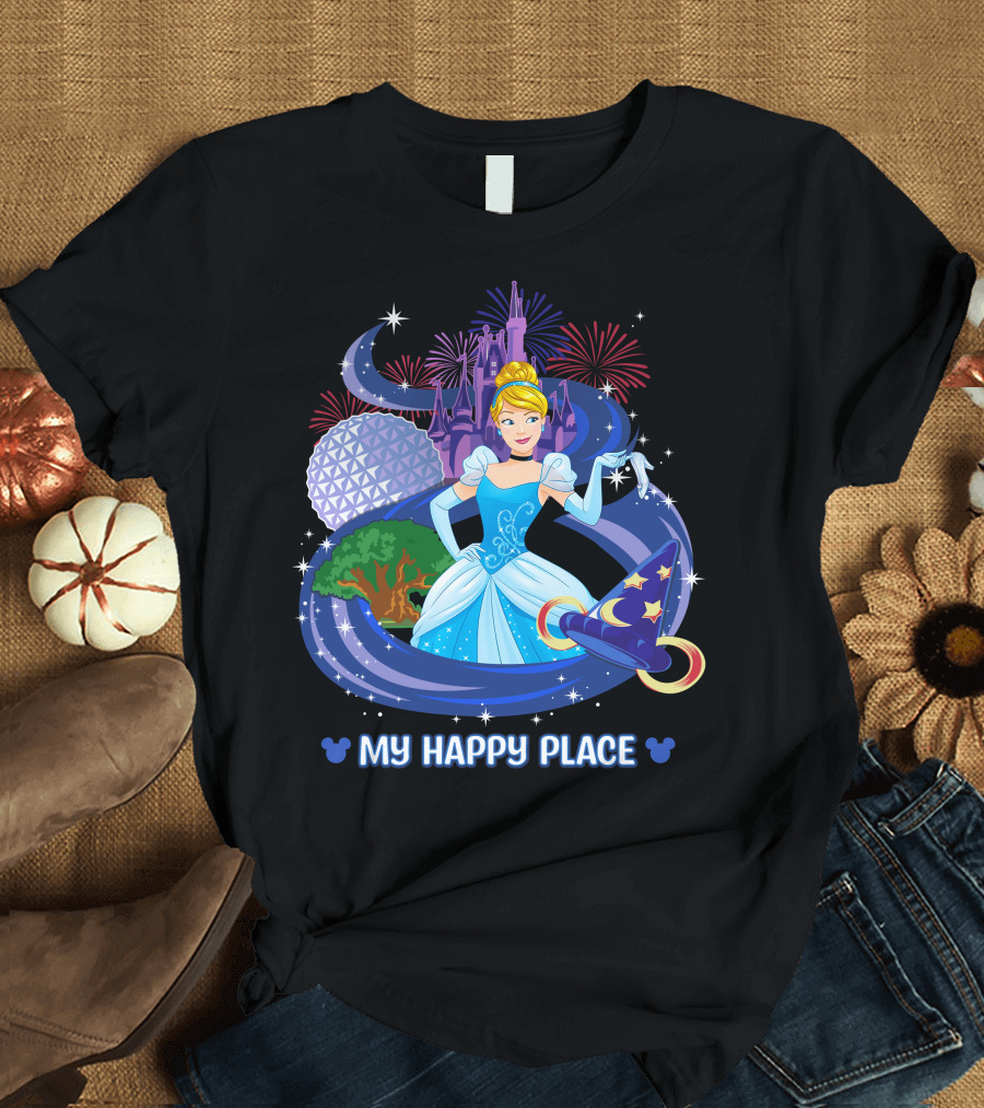 Cinderella My Happy Place Disney Castle Fireworks Epcot Sorcerer Hat T-Shirt