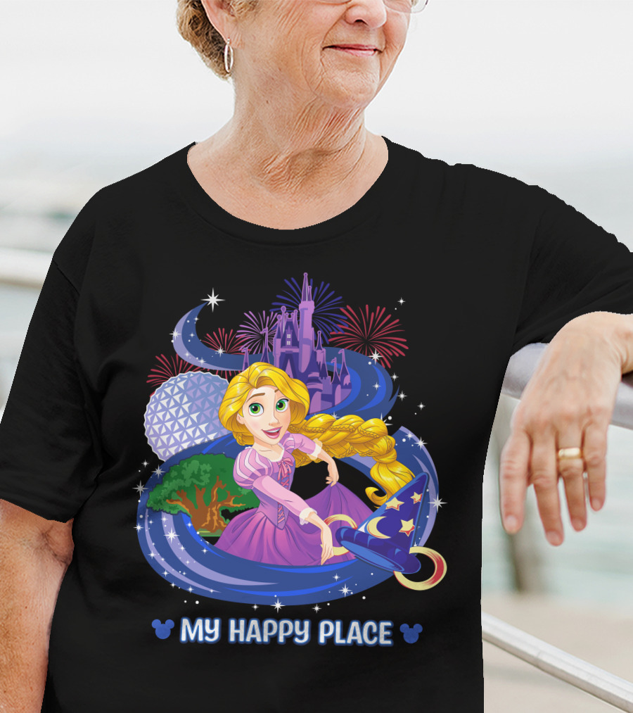 MY HAPPY PLACE RAPUNZEL DISNEY CASTLE FIREWORKS T-Shirt