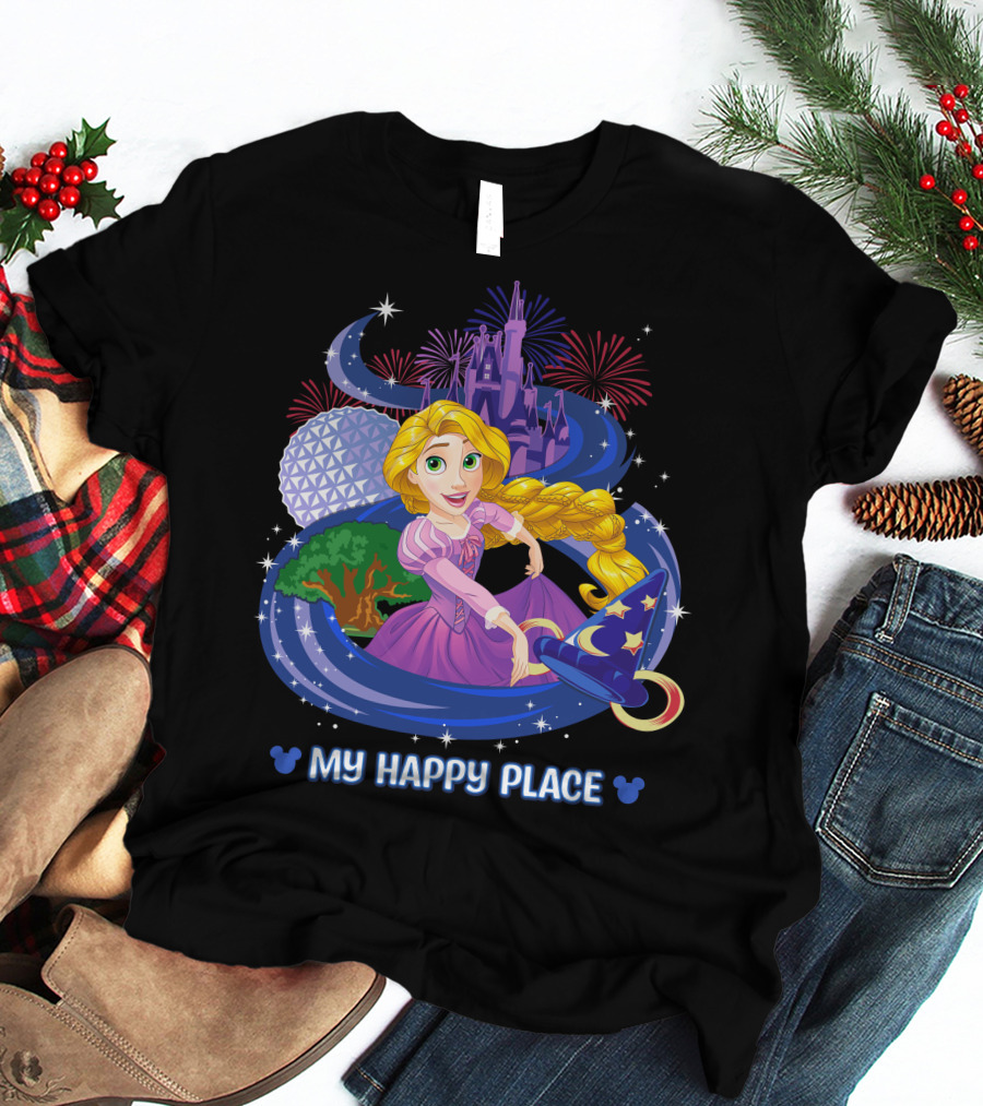 MY HAPPY PLACE RAPUNZEL DISNEY CASTLE FIREWORKS T-Shirt