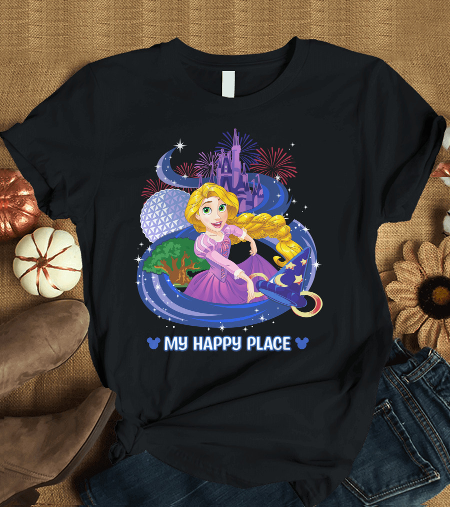 MY HAPPY PLACE RAPUNZEL DISNEY CASTLE FIREWORKS T-Shirt